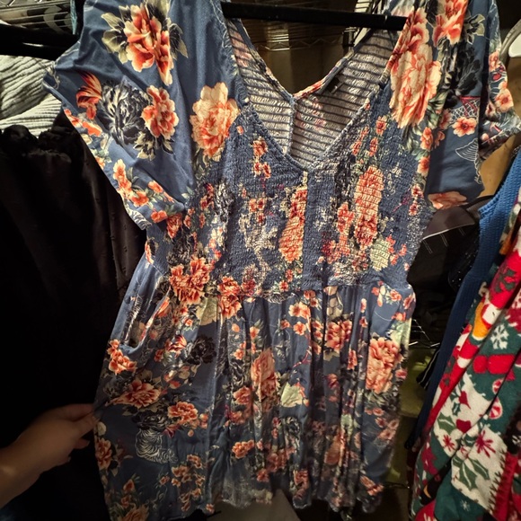 torrid Dresses & Skirts - Torrid Striped Blue and Orange Floral Dress
